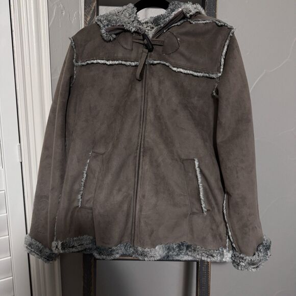 Lolē Faux suede faux fur taupe coat ultra soft and warm Medium - Picture 1 of 12